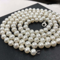 {ELEISPL] WOW 87CM Long Sweater Chain Jewelry 7-8mm Freshwater White Pearl Necklace #22010346