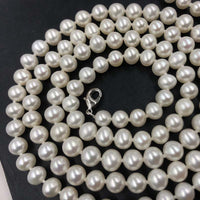 {ELEISPL] WOW 87CM Long Sweater Chain Jewelry 7-8mm Freshwater White Pearl Necklace #22010346