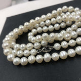 {ELEISPL] WOW 87CM Long Sweater Chain Jewelry 7-8mm Freshwater White Pearl Necklace #22010346