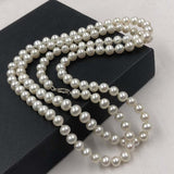 {ELEISPL] WOW 87CM Long Sweater Chain Jewelry 7-8mm Freshwater White Pearl Necklace #22010346