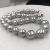 ELEISPL JEWELRY 12-14MM Round Gray Pearl Necklace 18" j Free Shipping #22010360