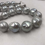 ELEISPL JEWELRY 12-14MM Round Gray Pearl Necklace 18" j Free Shipping #22010360