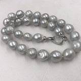 ELEISPL JEWELRY 12-14MM Round Gray Pearl Necklace 18" j Free Shipping #22010360