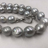 ELEISPL JEWELRY 12-14MM Round Gray Pearl Necklace 18" j Free Shipping #22010360