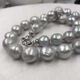 ELEISPL JEWELRY 12-14MM Round Gray Pearl Necklace 18" j Free Shipping #22010360