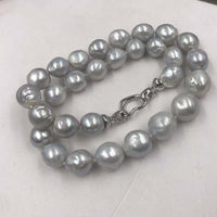 ELEISPL JEWELRY 12-14MM Round Gray Pearl Necklace 18" j Free Shipping #22010360