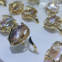 [ELEISPL] NEW Wholesale 30 PCS Huge Baroque Pearl Rings Golden Elastic Circle