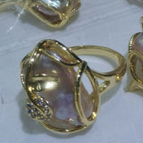 [ELEISPL] NEW Wholesale 30 PCS Huge Baroque Pearl Rings Golden Elastic Circle