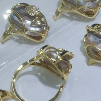 [ELEISPL] NEW Wholesale 30 PCS Huge Baroque Pearl Rings Golden Elastic Circle