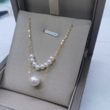 NEW 2rows 4-8mm mixed freshwater pearl necklace pendant G18K Mix Or White