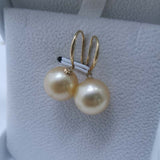 Gorgeous 18K Gold Hook Earring 11mm Round Gold Sea Water Pearl Dangle Wedding Jewelry For Women