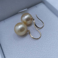 Gorgeous 18K Gold Hook Earring 11mm Round Gold Sea Water Pearl Dangle Wedding Jewelry For Women