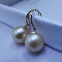 Gorgeous 18K Gold Hook Earring 11mm Round Gold Sea Water Pearl Dangle Wedding Jewelry For Women