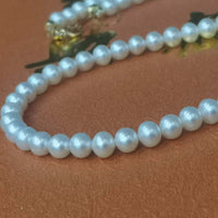 ELEISPL Stunning Small Pearl Necklace White 5mm Near Round Fresh Water Pearl G18K Gold Clasp