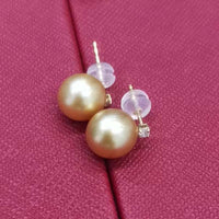 Wedding jewelry Stunning 10mm Near Round Sea Water Pearl Dangle Earring 18K GOLD Diamand