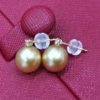 Wedding jewelry Stunning 10mm Near Round Sea Water Pearl Dangle Earring 18K GOLD Diamand