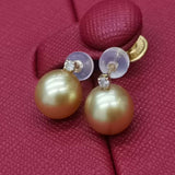 Wedding jewelry Stunning 10mm Near Round Sea Water Pearl Dangle Earring 18K GOLD Diamand