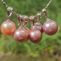 Lots 10 pcs Natural Pink OR Purple Genuine Pearl Pendant  9mm & 10mm Rround Beads Free Chain