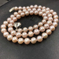 [ELEISPL]  17" 6mm Round Natural Lavender Real Pearl Necklace Lovely Heart Clasp Sterling Silver