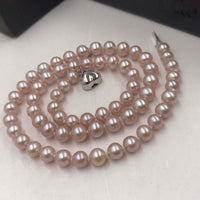 [ELEISPL]  17" 6mm Round Natural Lavender Real Pearl Necklace Lovely Heart Clasp Sterling Silver