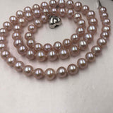 [ELEISPL]  17" 6mm Round Natural Lavender Real Pearl Necklace Lovely Heart Clasp Sterling Silver