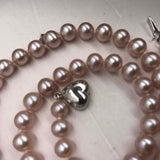 [ELEISPL]  17" 6mm Round Natural Lavender Real Pearl Necklace Lovely Heart Clasp Sterling Silver