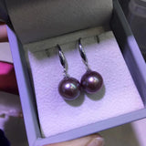 sterling silver 10mm round purple pearl dangle earring s925 style option