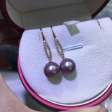 sterling silver 10mm round purple pearl dangle earring s925 style option