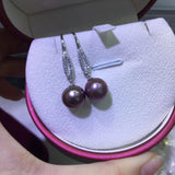 sterling silver 10mm round purple pearl dangle earring s925 style option