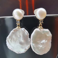 G14KF Big Natural Keshi Rebron Pearl Studs%drop Women's Earring New Style Fashiion Jewellry