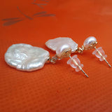 G14KF Big Natural Keshi Rebron Pearl Studs%drop Women's Earring New Style Fashiion Jewellry