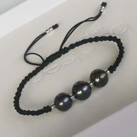 10 Qty Handcraft Cord Knotted Bangle Black Freshwater Pearl Bracelet 8-9mm Lots