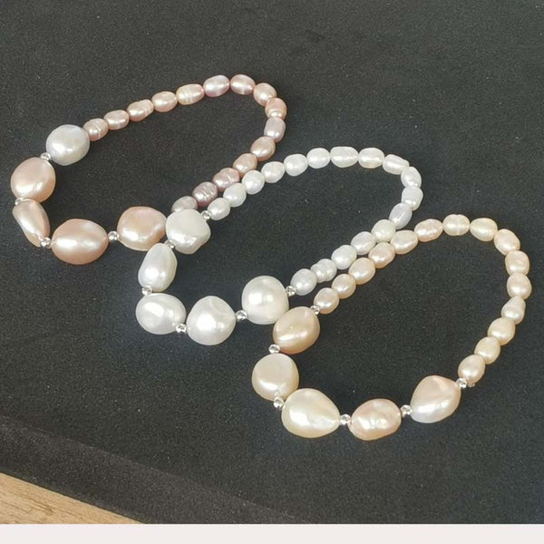 Wholesale Real Pearls Bracelets For Lots 20 Strands 5-6mm Rice Aand 10-12mm Baroque Pearl