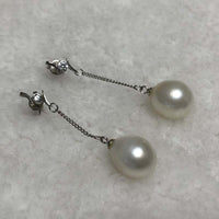 ELEISPL JEWELRY Drop Dangle Earring 11mm White Freshwater Pearl Silver Chain #2300030-3