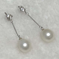 ELEISPL JEWELRY Drop Dangle Earring 11mm White Freshwater Pearl Silver Chain #2300030-3