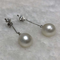 ELEISPL JEWELRY Drop Dangle Earring 11mm White Freshwater Pearl Silver Chain #2300030-3