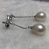 ELEISPL JEWELRY Drop Dangle Earring 11mm White Freshwater Pearl Silver Chain #2300030-3