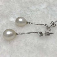 ELEISPL JEWELRY Drop Dangle Earring 11mm White Freshwater Pearl Silver Chain #2300030-3