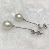 ELEISPL JEWELRY Drop Dangle Earring 11mm White Freshwater Pearl Silver Chain #2300030-3