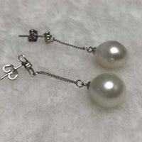 ELEISPL JEWELRY Drop Dangle Earring 11mm White Freshwater Pearl Silver Chain #2300030-3