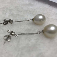 ELEISPL JEWELRY Drop Dangle Earring 11mm White Freshwater Pearl Silver Chain #2300030-3