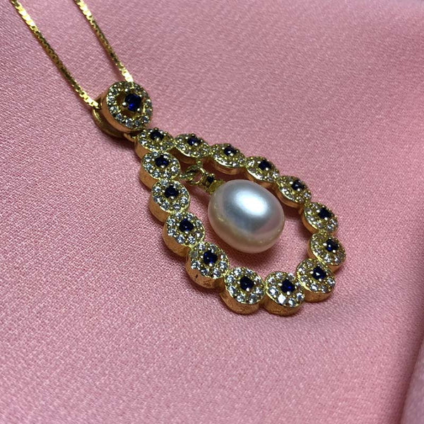 ELEISPL JEWELRY Drop Shape Pendant White FW Pearl Necklace #2300030-3-4