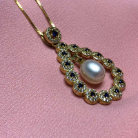 ELEISPL JEWELRY Drop Shape Pendant White FW Pearl Necklace #2300030-3-4