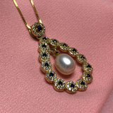 ELEISPL JEWELRY Drop Shape Pendant White FW Pearl Necklace #2300030-3-4