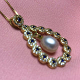 ELEISPL JEWELRY Drop Shape Pendant White FW Pearl Necklace #2300030-3-4