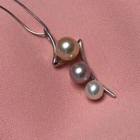 ELEISPL JEWELRY 3-pcs Round Multi Pearls Pendant FW Pearl Silver Chain Necklace #2300030-3-5