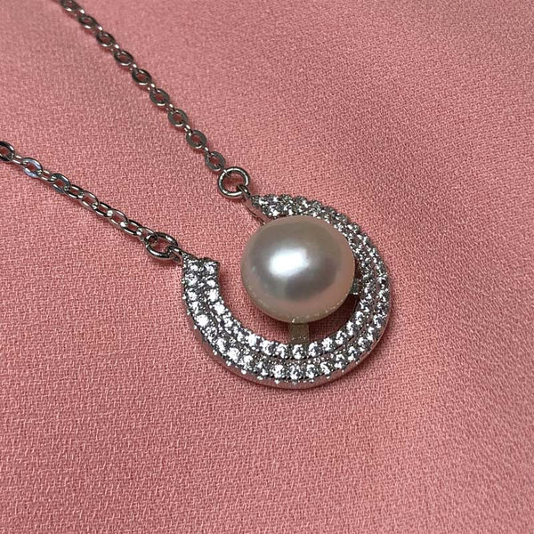 ELEISPL JEWELRY  9MM MOON SHAPE Freshwater Pearl Pendant Necklace 40cm #2300030-3