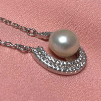 ELEISPL JEWELRY  9MM MOON SHAPE Freshwater Pearl Pendant Necklace 40cm #2300030-3