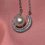 ELEISPL JEWELRY  9MM MOON SHAPE Freshwater Pearl Pendant Necklace 40cm #2300030-3