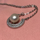 ELEISPL JEWELRY  9MM MOON SHAPE Freshwater Pearl Pendant Necklace 40cm #2300030-3